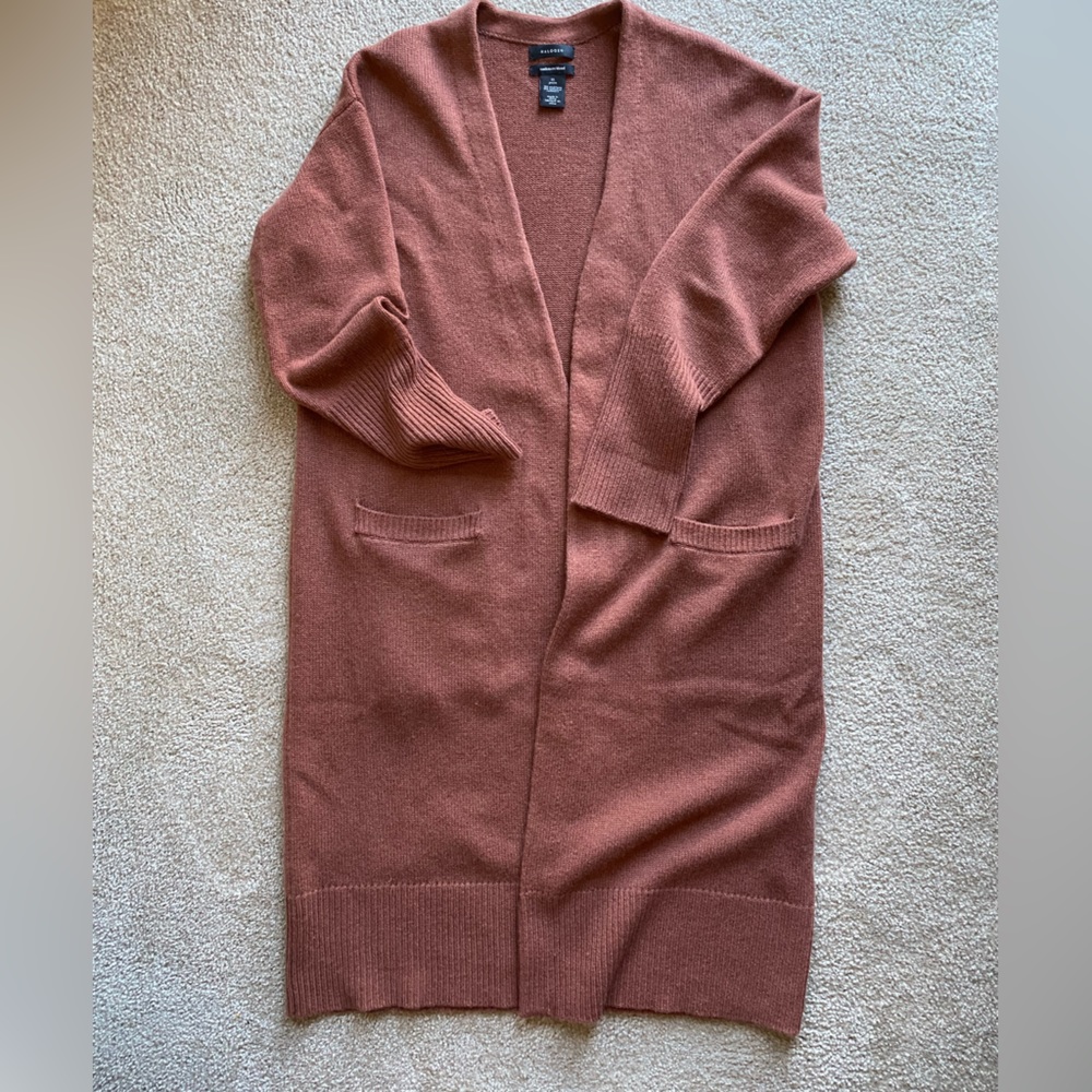 Halogen Cardigan Long Open Cashmere Blend Terracotta Petite Medium.